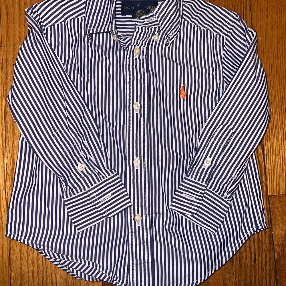 Ralph Lauren Kids Navy and White Striped Button Down Shirt